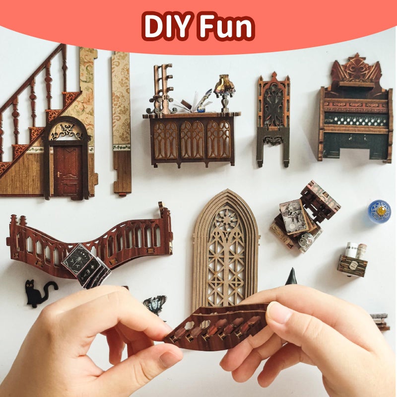 SUDOPOR DIY Book Nook Kit New DIY Dollhouse Booknook Bookshelf Insert Decor 3D Wooden Puzzles with LED Book Nook Miniature Kit Birthday Easter Home Decor for Teens Adult-Magic World - Image 3